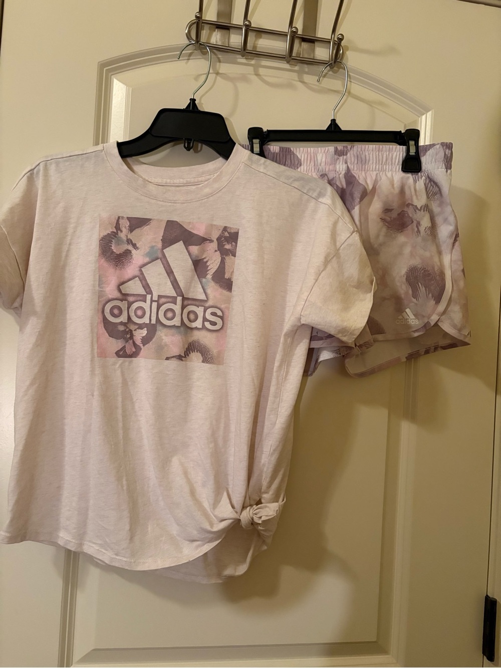 Adidas Pink & Lilac Floral Logo Tee and Shorts Set